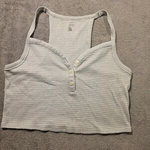 Gilly Hicks Women Large Gray Waffle Knit Henley Racerback Cropped Tank Top